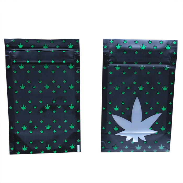Mylar 1/4oz Child Resistant ASTM Exit Bag - Black Leaf Design