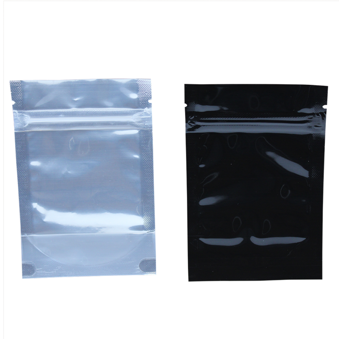 Mylar 1/8oz Tamper Evident Zip-Lock Exit Bag – Black/Transparent