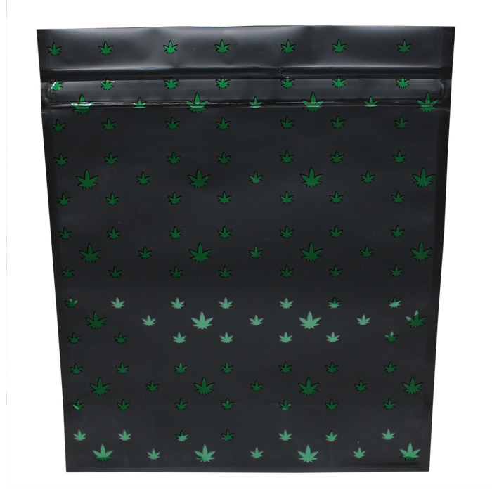 Mylar 1/2 Pound Child Resistant ASTM Exit Bag - Black Leaf Design