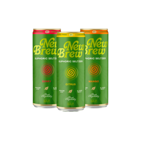 New Brew - Kratom and Kava Infused Seltzer - Assorted Flavors - 12ct
