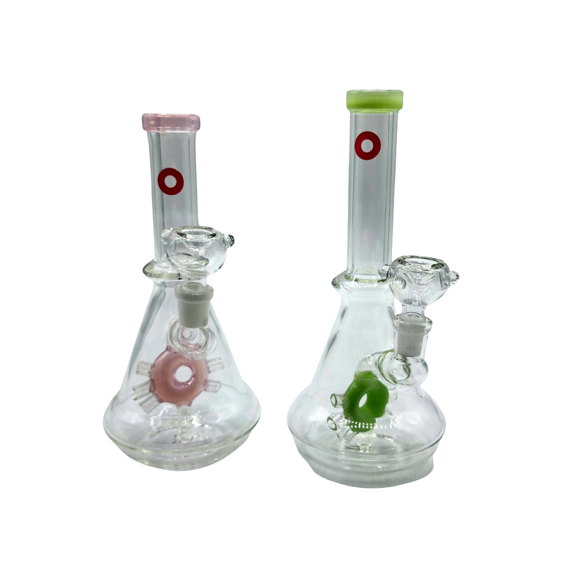 8" Beaker w/ Donut Perc Water Pipe - Assorted Colors