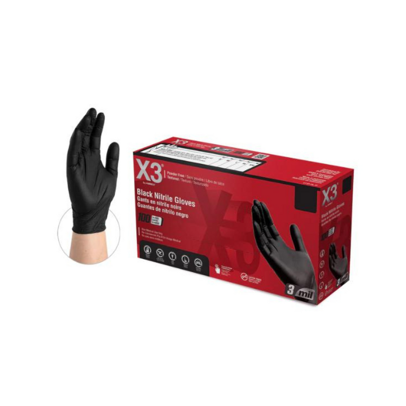 Nitrile Black (Powder Free) Gloves - Assorted Sizes - 100ct