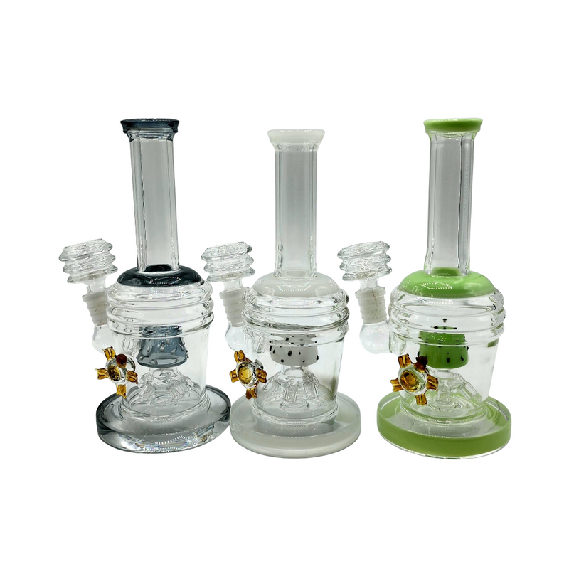 7" Mushroom Head Perc Water Pipe - Assorted Colors