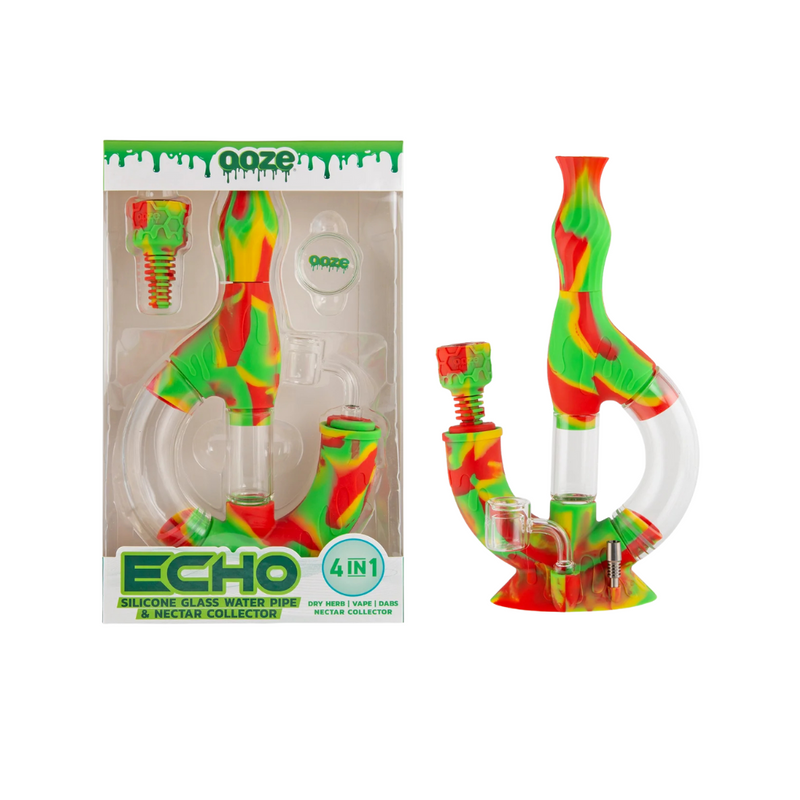 OOZE Echo Silicone Water Pipe, Dab Rig & Dab Straw - Rasta