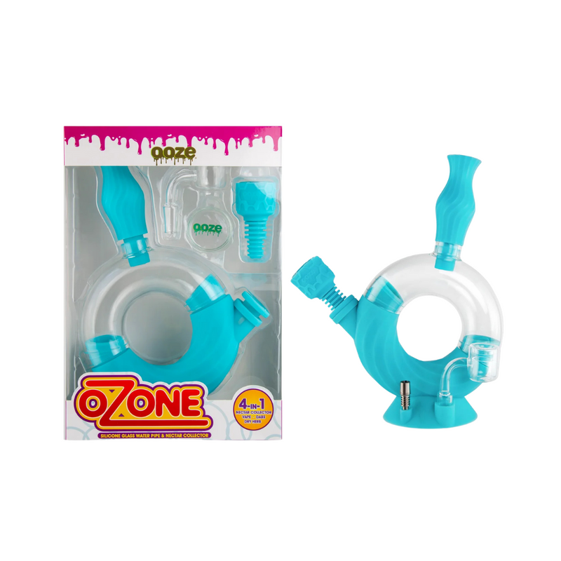 OOZE Ozone Silicone Water Pipe, Dab Rig & Dab Straw - Aqua Teal