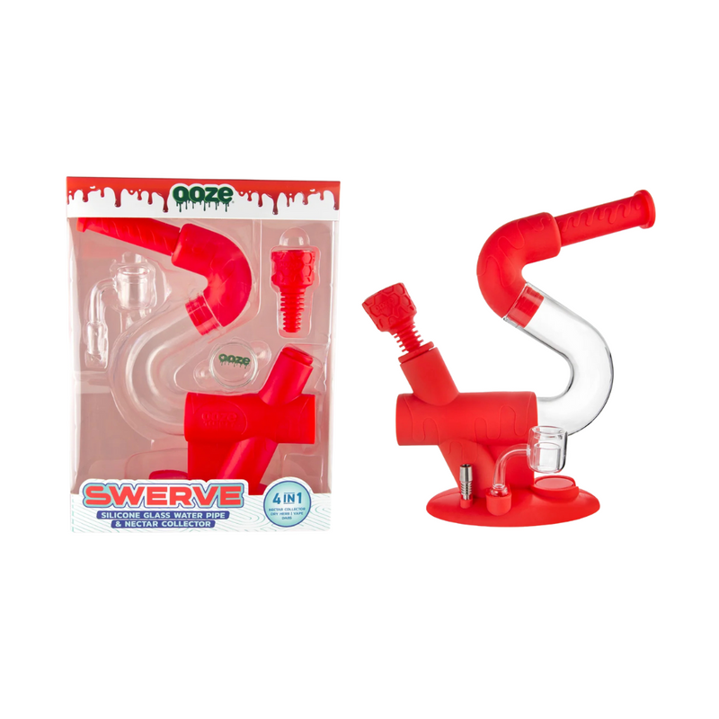 OOZE Swerve Silicone Water Pipe, Dab Rig & Dab Straw - Scarlet