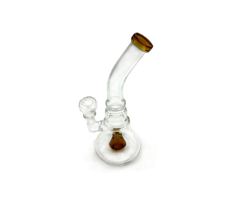 8" Beaker Water Pipe Bong w/Bent Neck and Color Perc - Assorted Colors