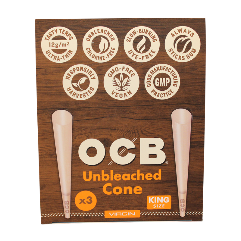 OCB Kingsize Unbleached Cones – 32/3packs