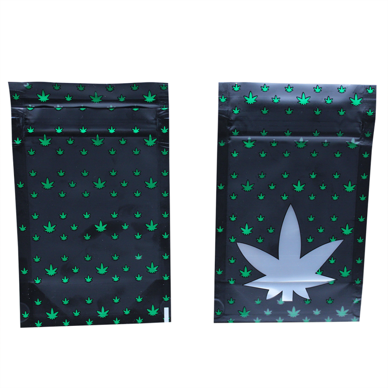 Mylar 1/4oz Child Resistant ASTM Exit Bag - Black Leaf Design