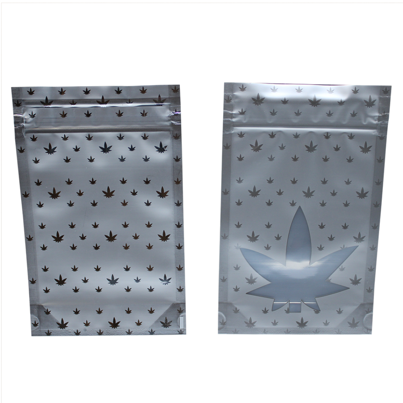 Mylar 1/2oz Child Resistant ASTM Exit Bag - Silver Leaf Design