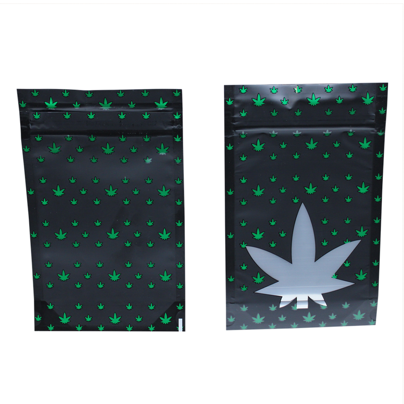 Mylar 1/2oz Child Resistant ASTM Exit Bag - Black Leaf Design