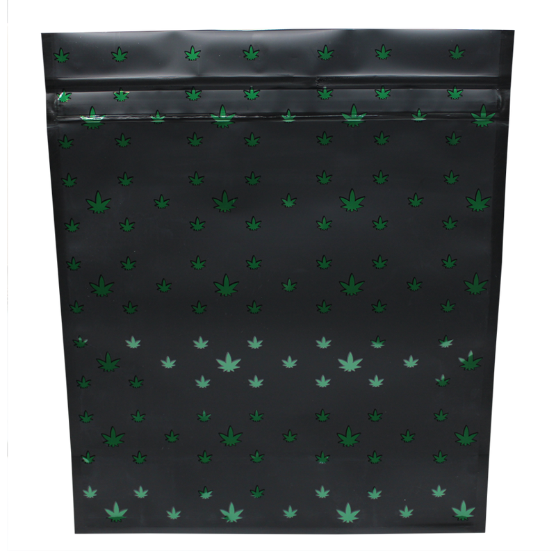 Mylar 1/2 Pound Child Resistant ASTM Exit Bag - Black Leaf Design