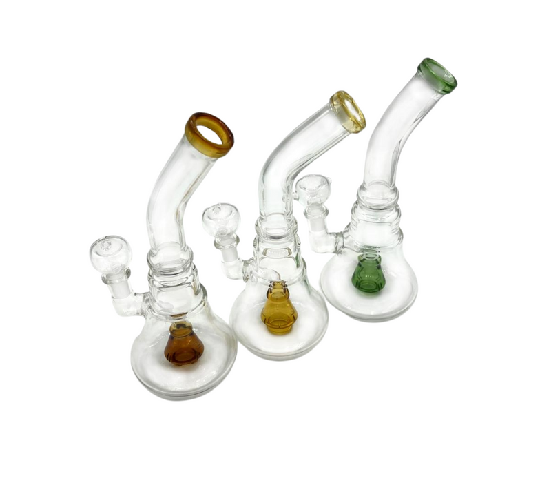 8" Beaker Water Pipe Bong w/Bent Neck and Color Perc - Assorted Colors